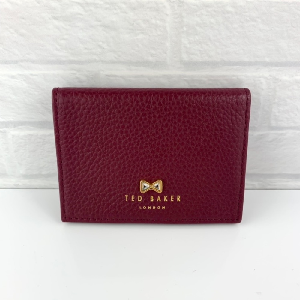 Ted Baker London Crystal Bow Leather Card Holder Burgundy Wallet